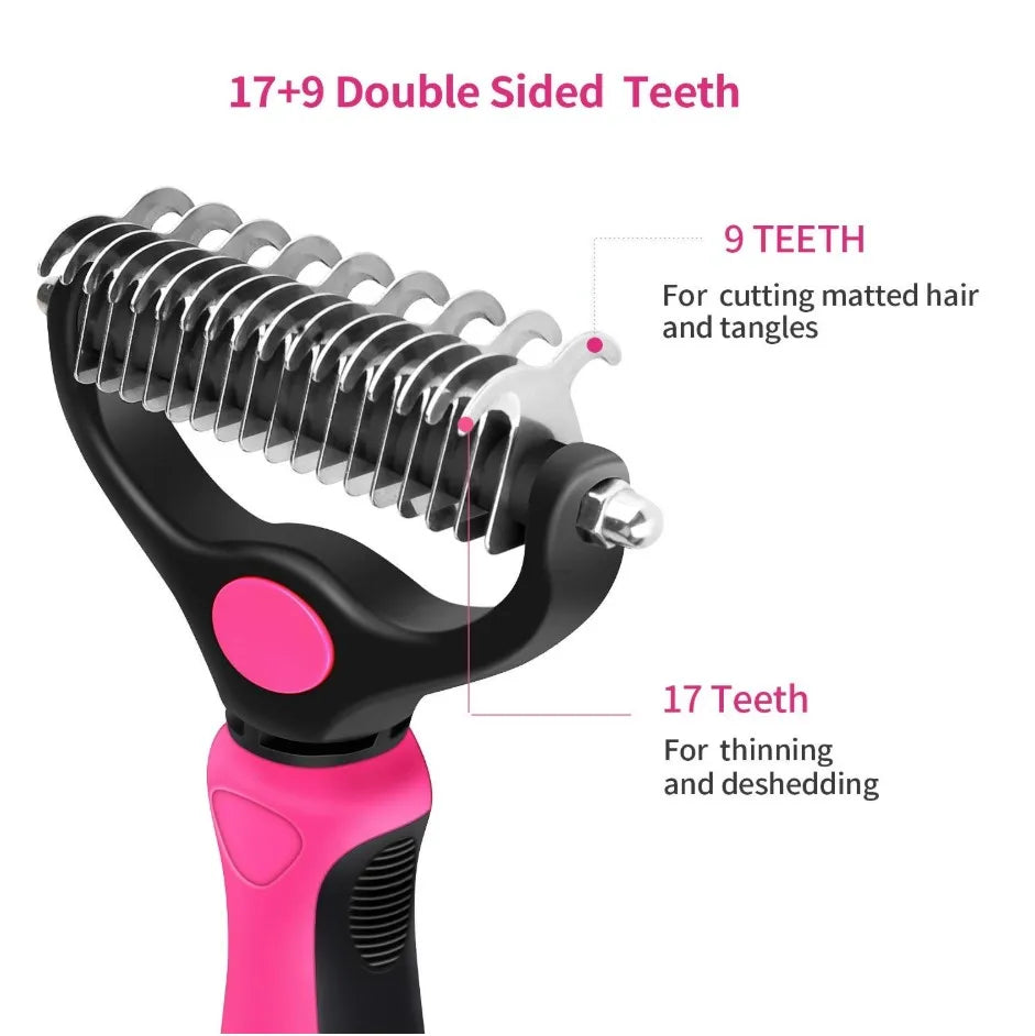 Pet Hair Remover Comb for Cats 2-Sides Dematting Tool for Dogs Cat Pets Grooming Brush Cat Hair Remover Brush 17 Gears Dog Brush-2