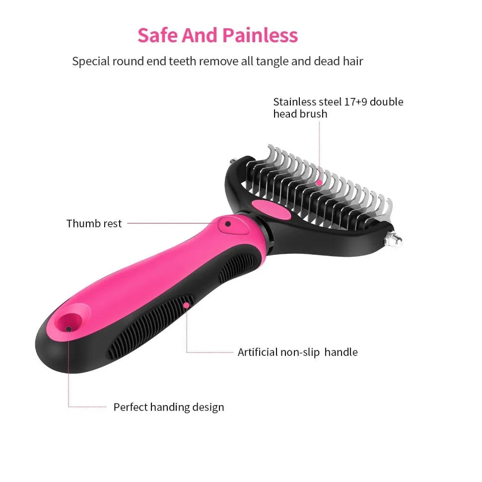 Pet Hair Remover Comb for Cats 2-Sides Dematting Tool for Dogs Cat Pets Grooming Brush Cat Hair Remover Brush 17 Gears Dog Brush-3